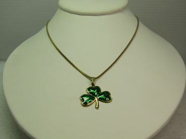 Vintage Green Clover Necklace, 20", Irish/St. Patrick's Day, 1970's