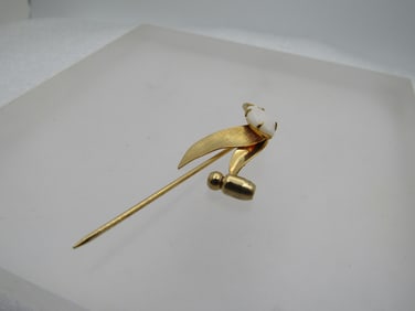 Vintage Genuine Opal Stick Pin, Gold Filled, Original Box, 1960's-1970's