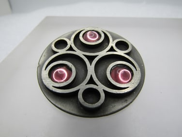 Vintage Bent Larsen Pewter & Glass Mod Pendant, 1-5/8" , 1970's