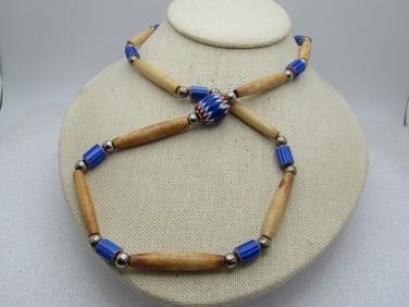 Vintage Southwestern Hairpipe Bone & Glass Beaded Necklace, 24"