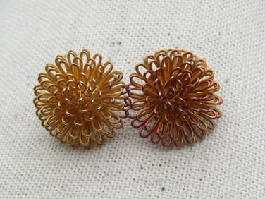 Vintage Copper/Rose Tone Earrings, Looped Blossom, 1980's