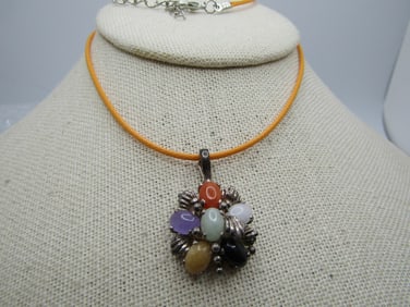 Vintage Sterling Mixed Colored Jade Necklace, 20"