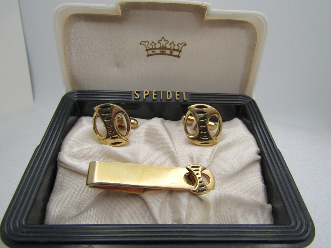 Vintage Speidel Cuff Links/Tier Clasp Set, Original Box, 1950's-1960's (1 of 4)