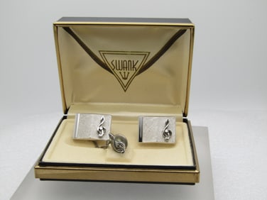 Vintage Swank Treble Clef Cufflinks/Tie Clasp Original Box, 1950's-1960's
