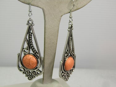 Vintage Faux Orange Agate Drop Earrings, 1990's-2000's