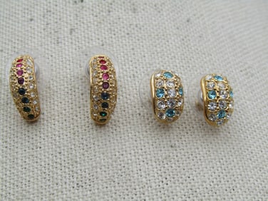 Two Pair of Rhinestone Half Hoop Earrings, Pierced, Signed Roman
