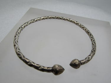 Vintage Sterling Silver Stamped Bangle Bracelet, Unisex, 8"