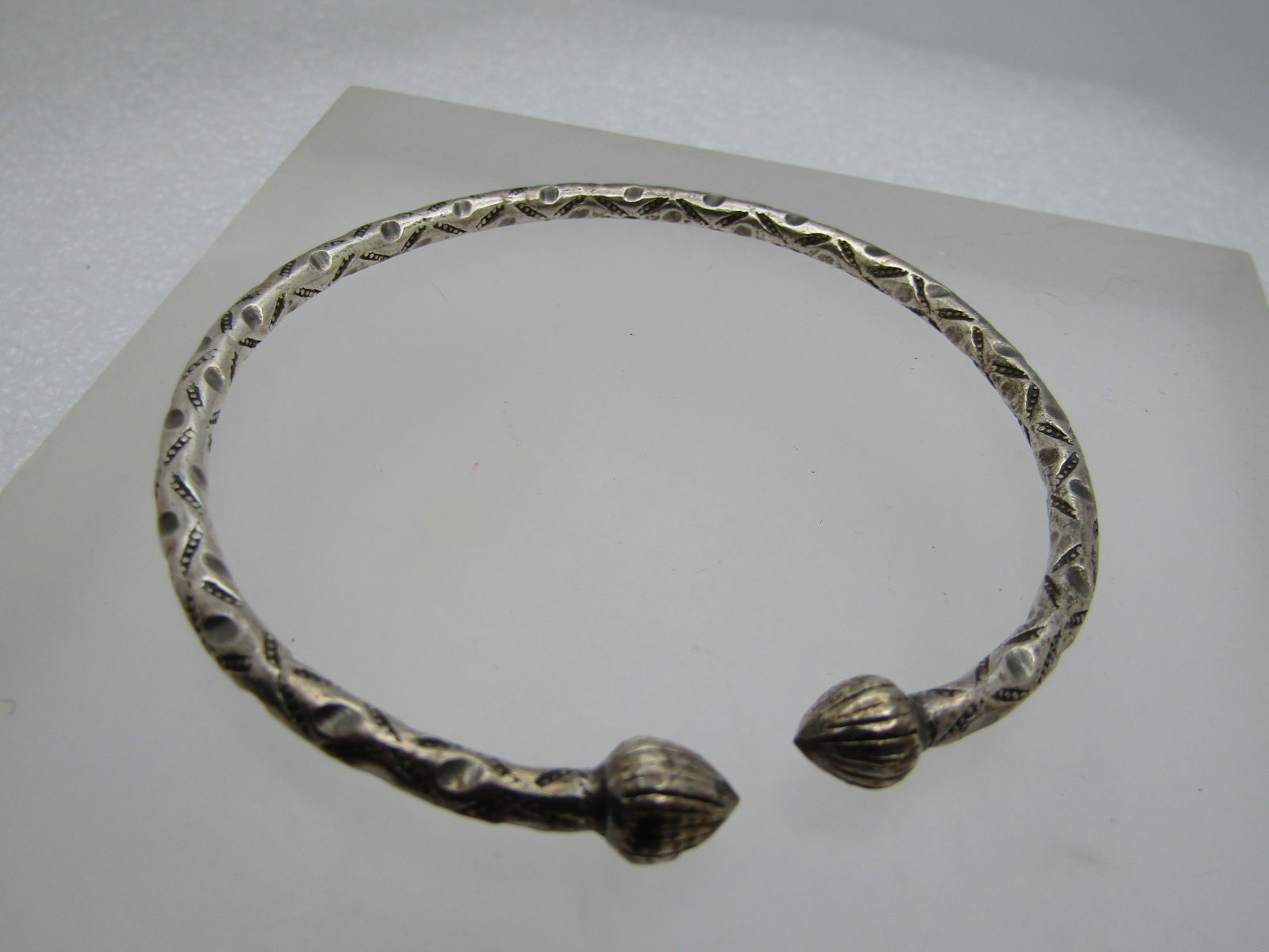 Vintage Sterling Silver Stamped  Bangle Bracelet,  Unisex, 8" (1 of 6)