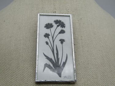 Vintage Cut Flower Framed Brooch Signed , 1980's