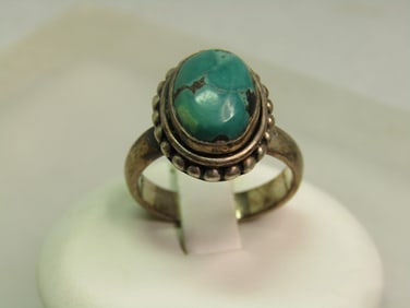 Vintage Sterling Southwestern Turquoise Ring, Sz. 6, Bell Trading, 1960's-1970's