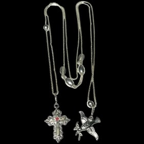 Estate Alex and Ani Religious Cross and Dove Necklace