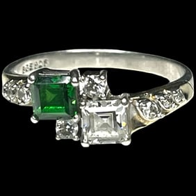 Estate BGE Two Tone Emerald Cut Statement Ring