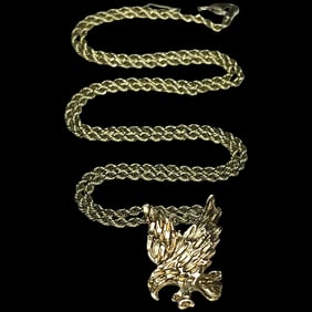 Vintage Sterling Silver 10k PGDA Turkey Rope Chain and Eagle Pendant