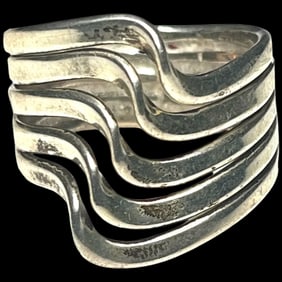 Vintage Modernist Sterling Silver Wavy Multi Band Ring