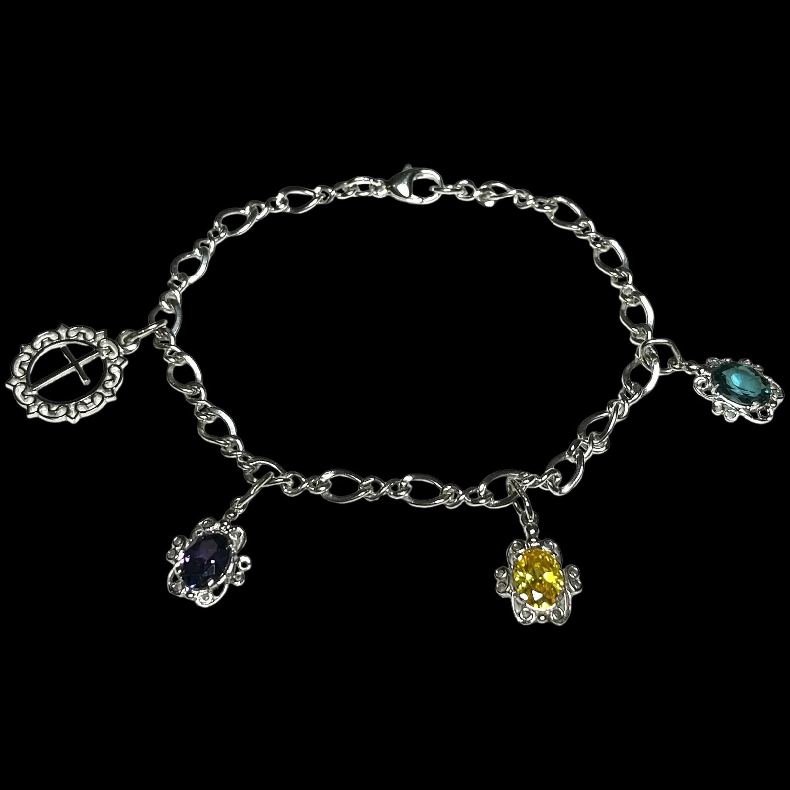 Vintage Sterling Silver Multi Color Gemstone Religious Charm Bracelet (1 of 3)