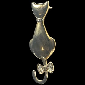 Vintage Articulated Gold Tone Cat Brooch