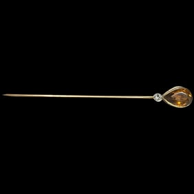 Antique 14k Gold Citrine and Diamond Stickpin