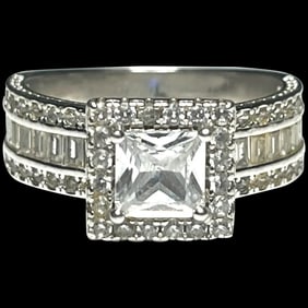 Estate Halo Sterling Silver Fancy Engagement Ring