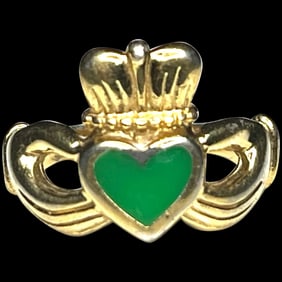 Estate Claddagh Green Enamel Promise Ring