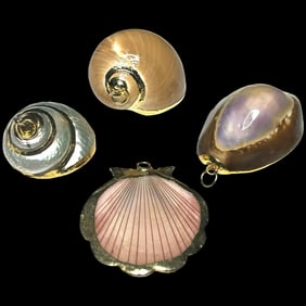 Vintage Lot of Seashell Pendants- Yellow Gold Plating