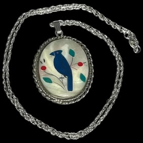 Vintage Sterling Blue Jay Necklace
