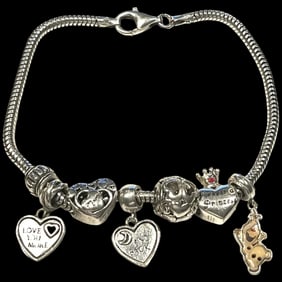 Estate Italian Sterling Silver Charm Bracelet