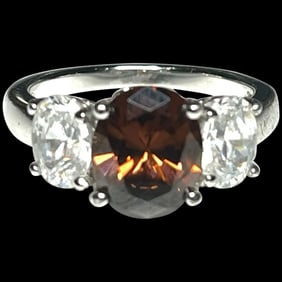 Estate Brown & White Cubic Zirconia Platinum Clad Sterling Silver Ring