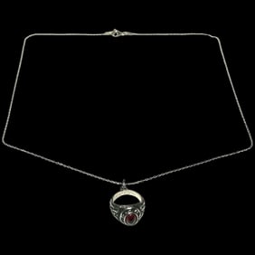 Vintage Sterling SIlver Class Ring Charm on Italian Sterling SIlver Chain