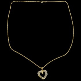 Estate 14k GF over Sterling Silver Diamond Heart Neclace