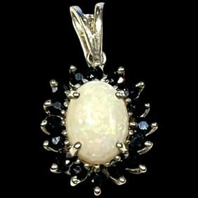 Estate Opal and Sapphire Sterling Silver Pendant