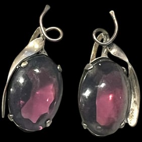 Vintage Amethyst Cabochon Silver Earrings