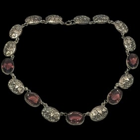 Vintage Ornate Amethyst Silver Bib/Chocker Statement Necklace