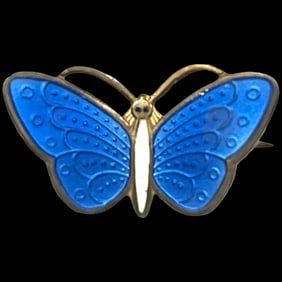 Vintage Enamel Gold Wash Sterling Silver Butterfuly BroochSigned Norway