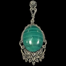 Vintage Malachite and Marcasite Pendant