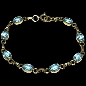 Vintage Van Dell Gold Filled Aqua Glass Jewel Link Bracelet