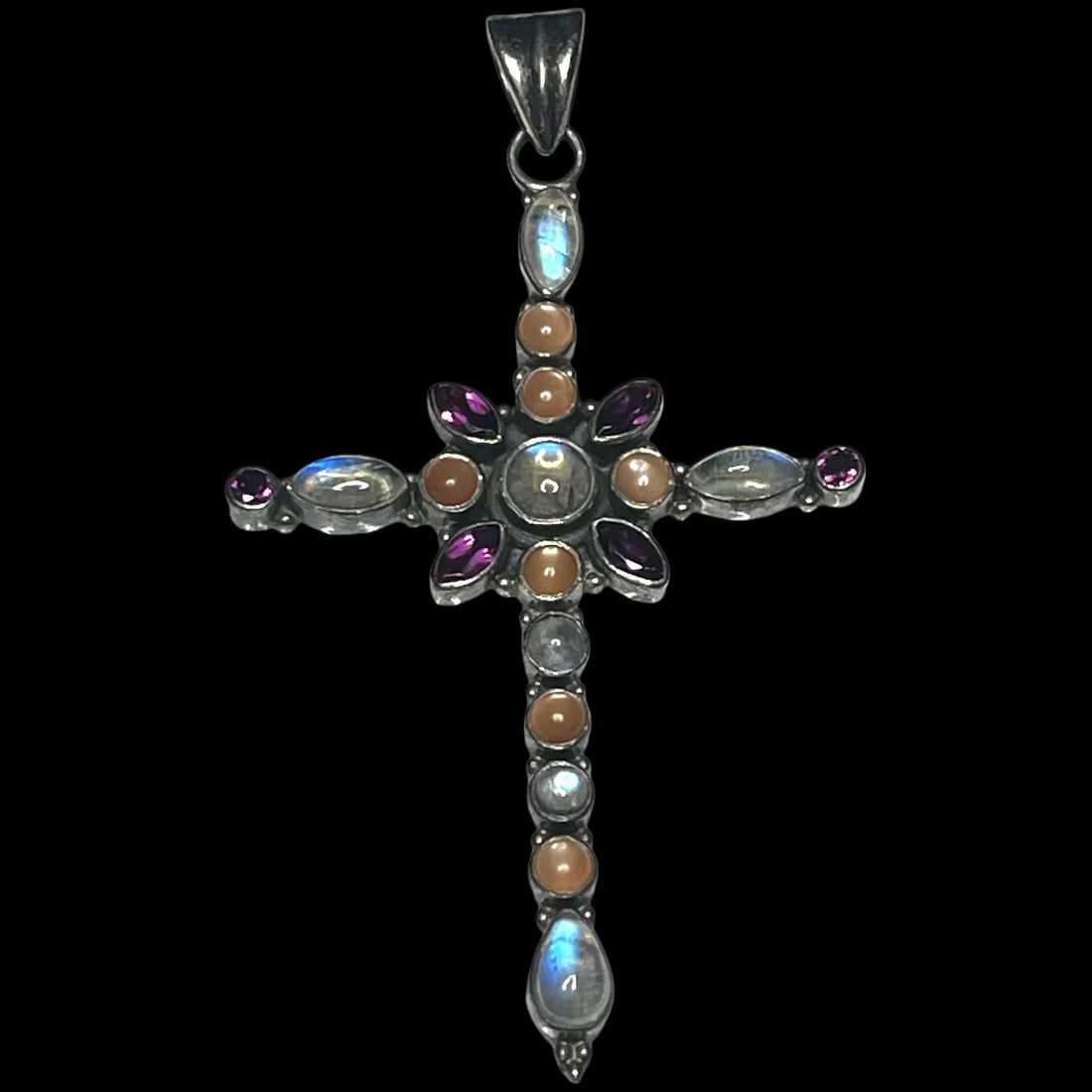 Estate Nicky Butler Sterling Silver Moonstone & Amethyst Gemstone Cross Pendant (1 of 7)