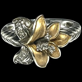 Estate Calla Lily Flower Believe in Miracles 14k Gold Vermeil and Sterling Silver Ring