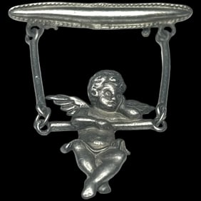 Vintage Articulated Swinging Cherub Brooch