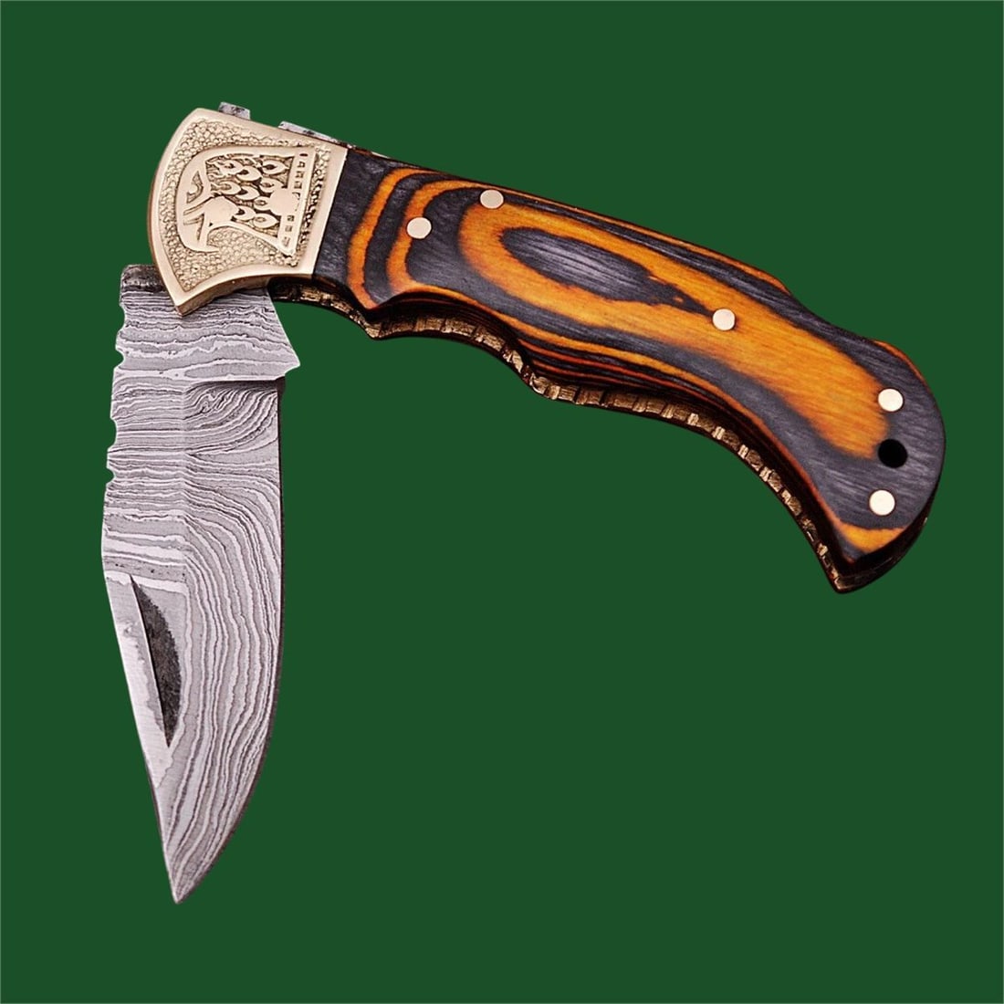 Pocket Damascus Steel Folding Knife Wood Handle (1 of 4)