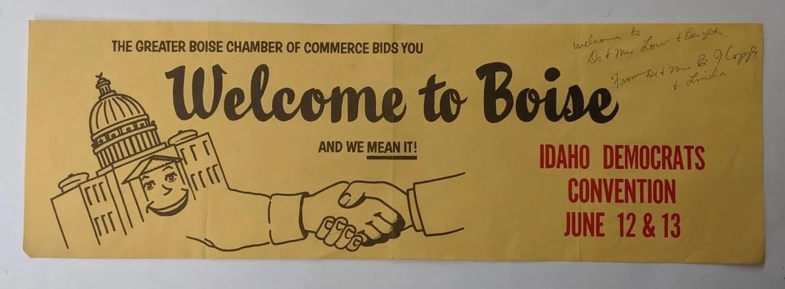 VINTAGE IDAHO DEMOCRATS CONVENTION - WELCOME TO BOISE - PRINTED PAPER SOUVENIR (1 of 3)