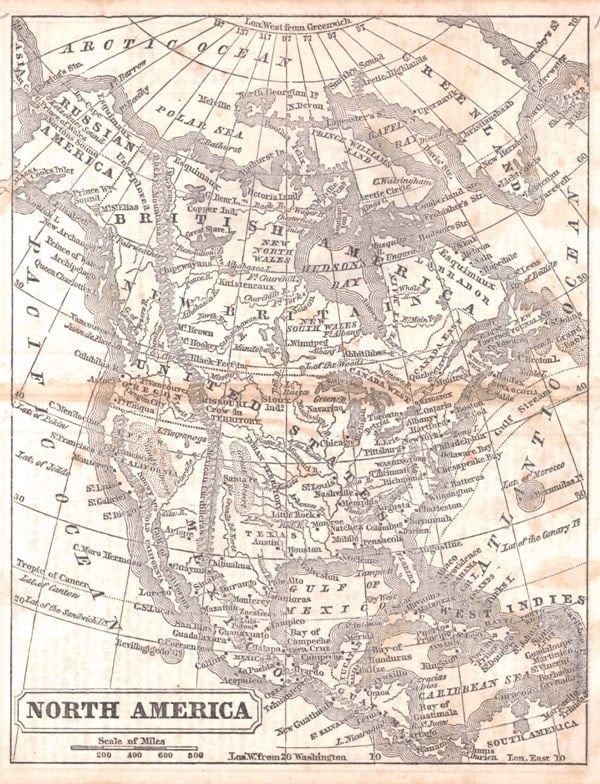 North America: Publication Date: 1847 Title: North America Publisher: Samuel Griswold Goodrich height: 8.1 Width: 6.3 Foldout map from a geography. On polar projection. Includes Canada nearly to the polar region. Re