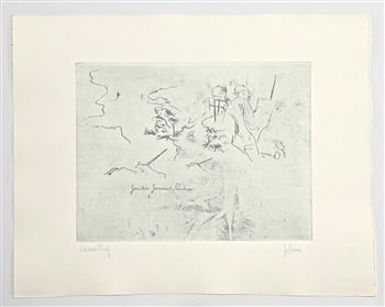 Jack Levine signed original etching "Jonathan Jeremiah Peachum": Medium: original soft ground etching. Signed in pencil and annotated "Artist's Proof". Printed in 1967 for the Dreigroschen Film portfolio and published by Touchstone Publishers. This is one of 10 art