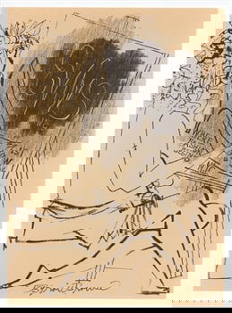 Byron Browne original lithograph: Medium: original lithograph. This lithograph was printed in 1957 for the "Improvisations" portfolio, published by the Artists Equity Association of New York on the occasion of the 1957 Spring Fantasia