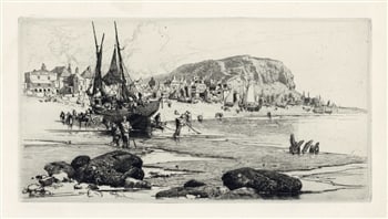 Stephen Parrish original etching "Hastings": Medium: original etching. Catalogue reference: Schneider 113. Executed in 1885; this is a fine, dark impression with full original margins on watermarked laid paper from "The Portfolio" edition, publi