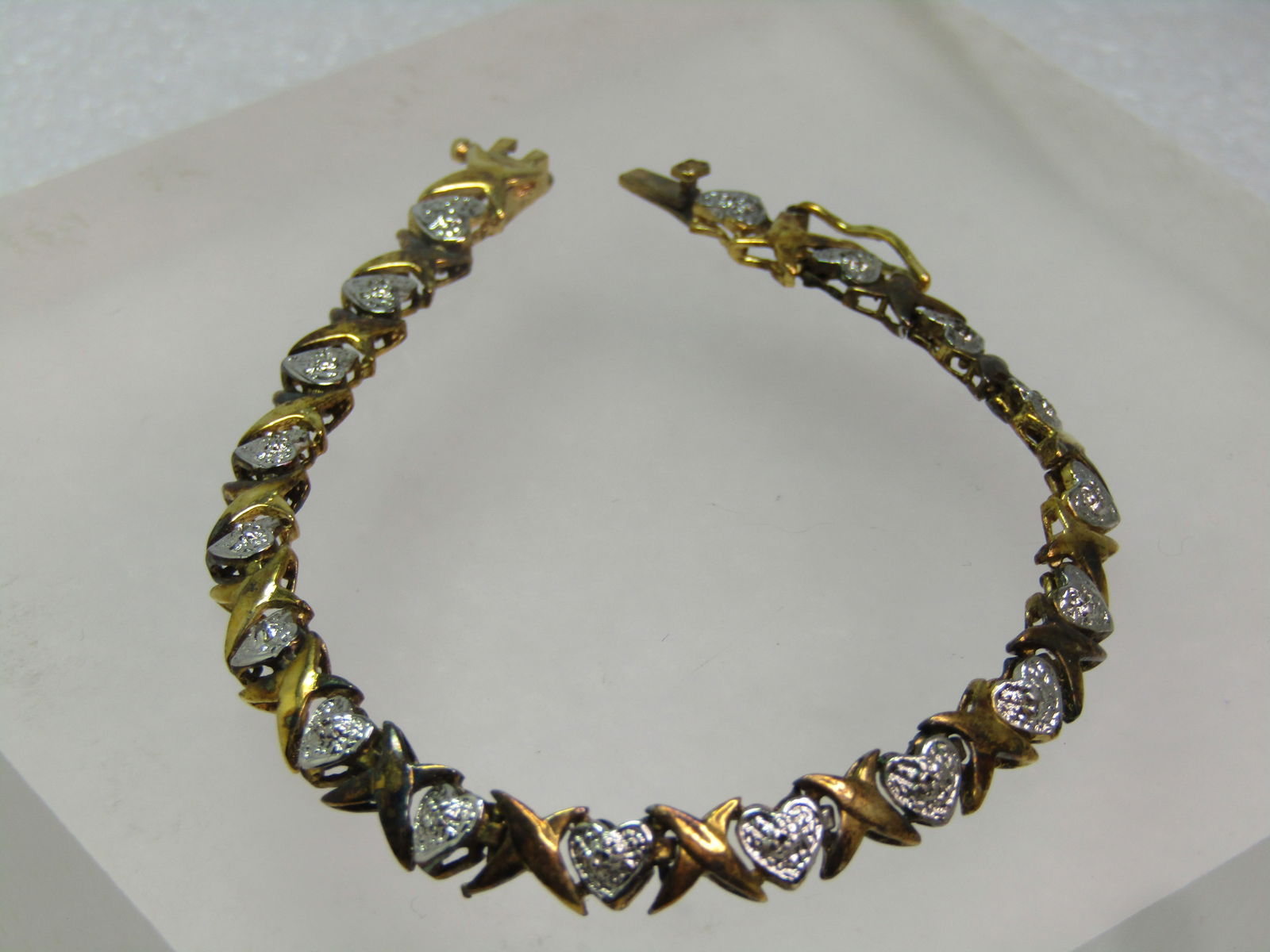 Vintage Sterling Vermeil Hearts & Hugs Tennis Bracelet, 7", 1980's (1 of 7)