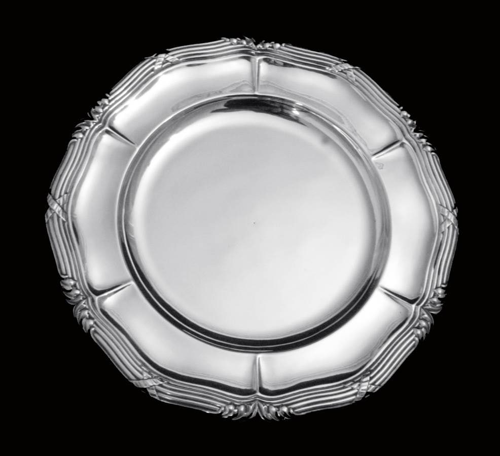 ODIOT FRENCH ANTIQUE ROUND 950 STERLING SILVER SERVING PLATTER + WRAP, 1850-1899: Title: ODIOT FRENCH ANTIQUE ROUND 950 STERLING SILVER SERVING PLATTER + WRAP, 1850-1899 Description:Direct from Paris, A Magnificent 19th Century Round Louis XVI Sterling Silver Serving Platter by the