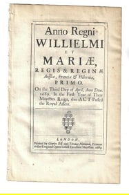 1689 English Mutiny Act William and Mary