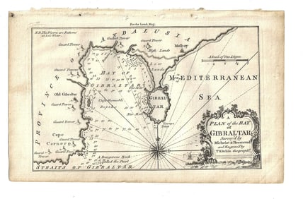 1758 Plan of the Bay of Gibraltar Thomas Kitchin