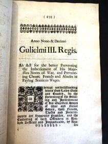 1698 English Act Embezzlement Stores of War
