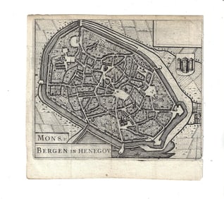 1635 Blaeu Engraved City View Bergen Henegov